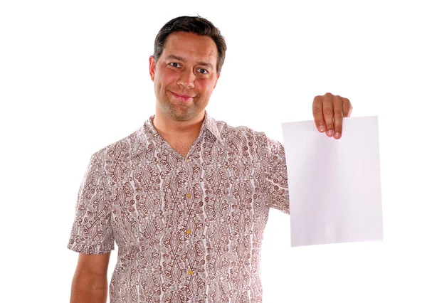 Man holding blank piece of paper — Stock Photo, Image