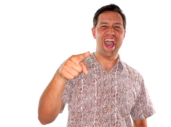 Young man laughing and pointing — Stock Photo, Image