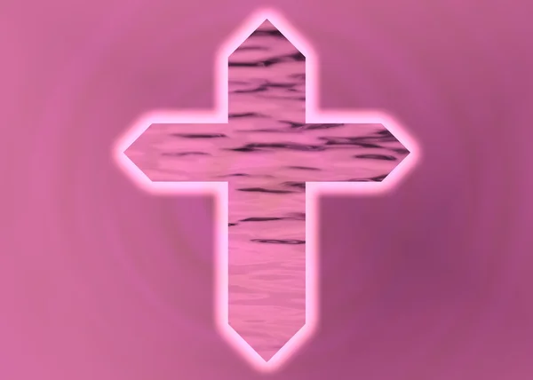 Rosa glödande kristet kors — Stockfoto