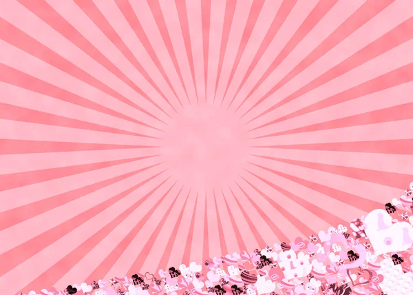 Roze harten en zon stralen achtergrond — Stockfoto