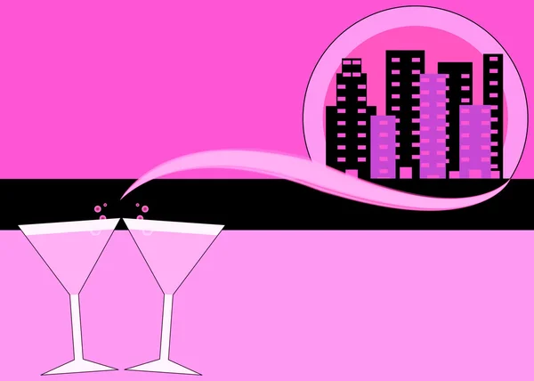 Pink martinis and skyline illustration — Stock Photo, Image
