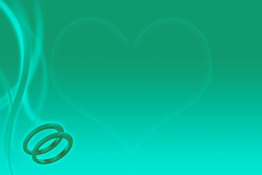 Teal wedding background with wedding bands and heart clipart