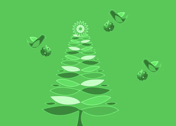 Grön retro julgran och prydnadsföremål — Stockfoto