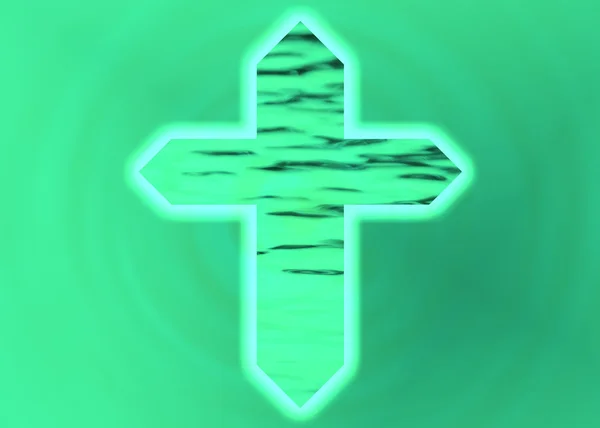 Verde brilhante cruz cristã — Fotografia de Stock