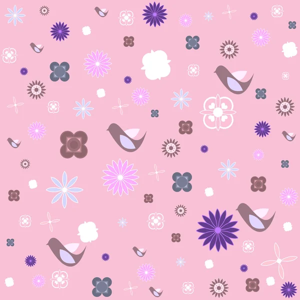 핑크 레트로 조류와 꽃 배경 — 스톡 사진