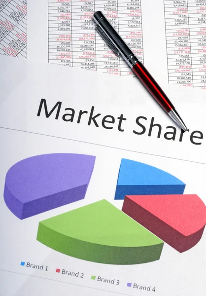 Marketing-Kuchendiagramm zeigt Marktanteile — Stockfoto
