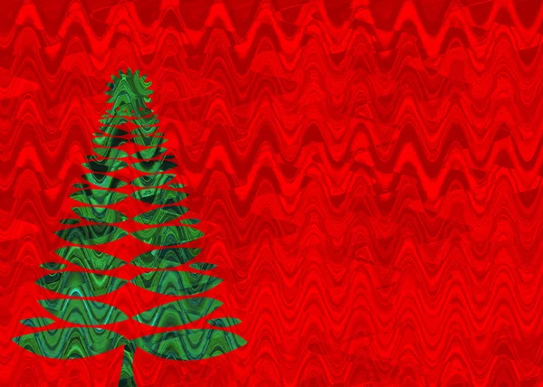 Hermoso árbol de Navidad verde sobre fondo rojo — Foto de Stock