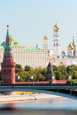 The Kremlin, Moscow, Bolshoy Stone Bridge, Vodovzvodnaya (Sviblova) Tower, the Kremlin Palace and Cathedrals clipart
