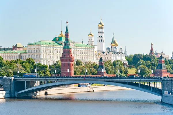 The Kremlin, Moscow, Bolshoy Stone Bridge, Vodovzvodnaya (Sviblova) Tower, the Kremlin Palace and Cathedrals Stock Image