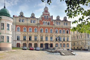 Vyborg. Town Hall Square. Monument Torgils Knutsson clipart