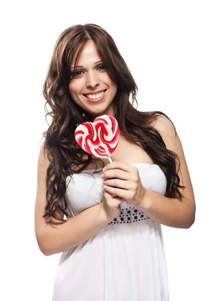 Glückliche junge Frau mit Lutscher-Bonbons — Stockfoto