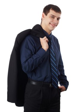 Genç iş adamı beyaz arka planda izole edildi