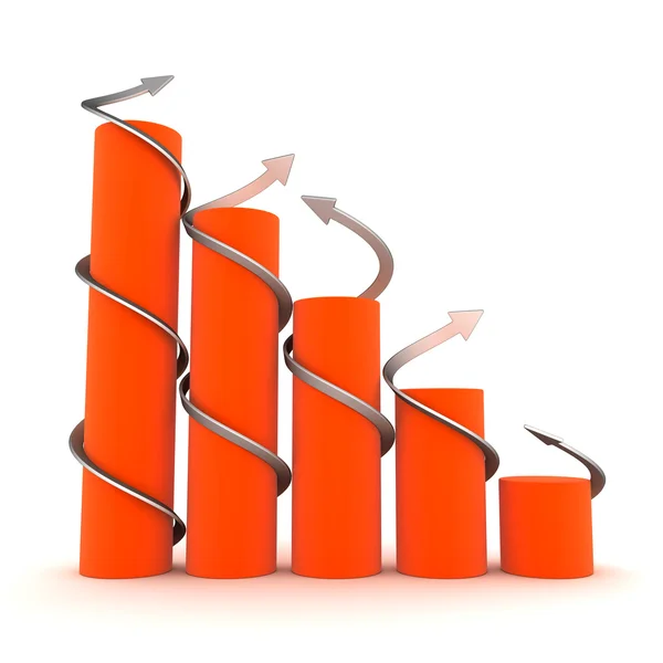 Orange 3d-graf med tvinnade pilar — Stockfoto