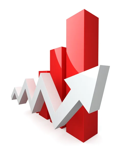 3D Graph with white arrow — Stock Photo, Image