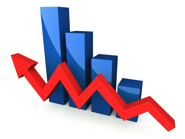 Blue 3D graph with red arrow — Stock Photo, Image