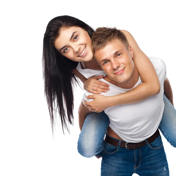 Happy young couple in casual clothing — Stock Photo, Image
