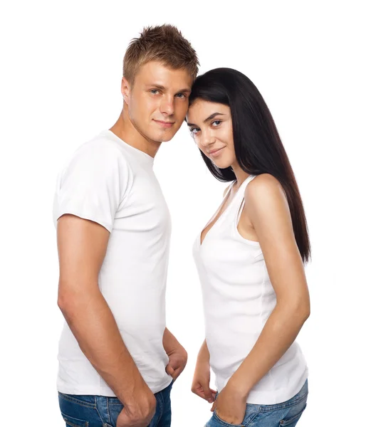Feliz jovem casal em roupas casuais — Fotografia de Stock
