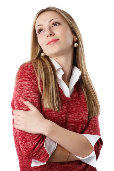 Potrait einer attraktiven jungen Frau vor weißem Hintergrund — Stockfoto
