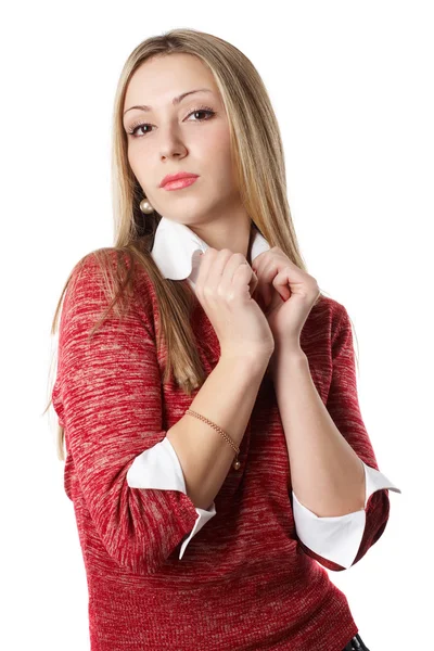 Potrait einer attraktiven jungen Frau vor weißem Hintergrund — Stockfoto