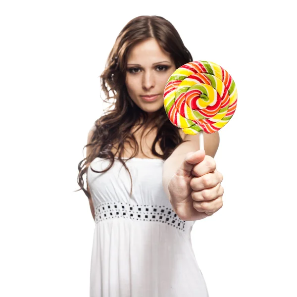 Pretty young woman with lollipop candy — Stock Photo, Image