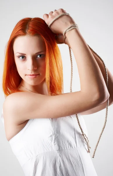 Elegant young woman on white background — Stock Photo, Image