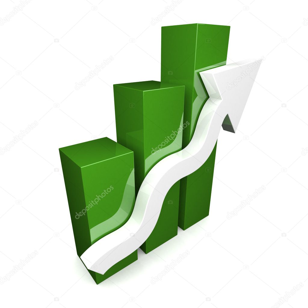 Green 3D graph with white arrow