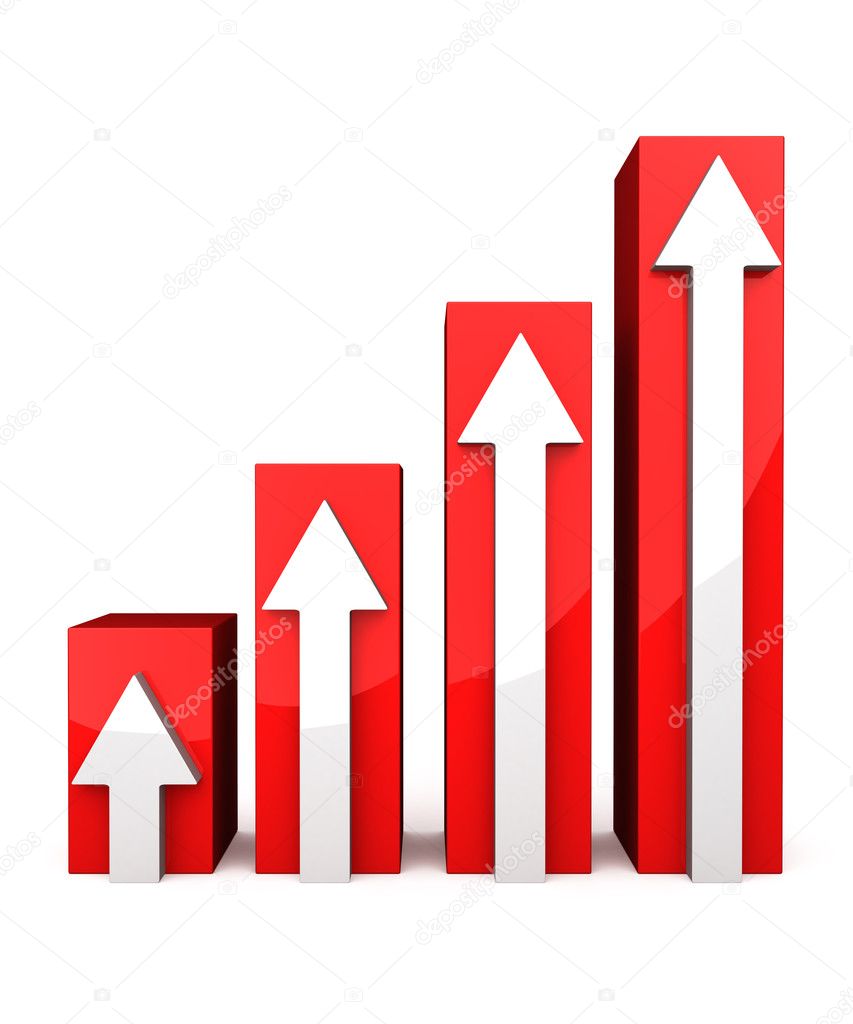 Red 3D graph with white arrows