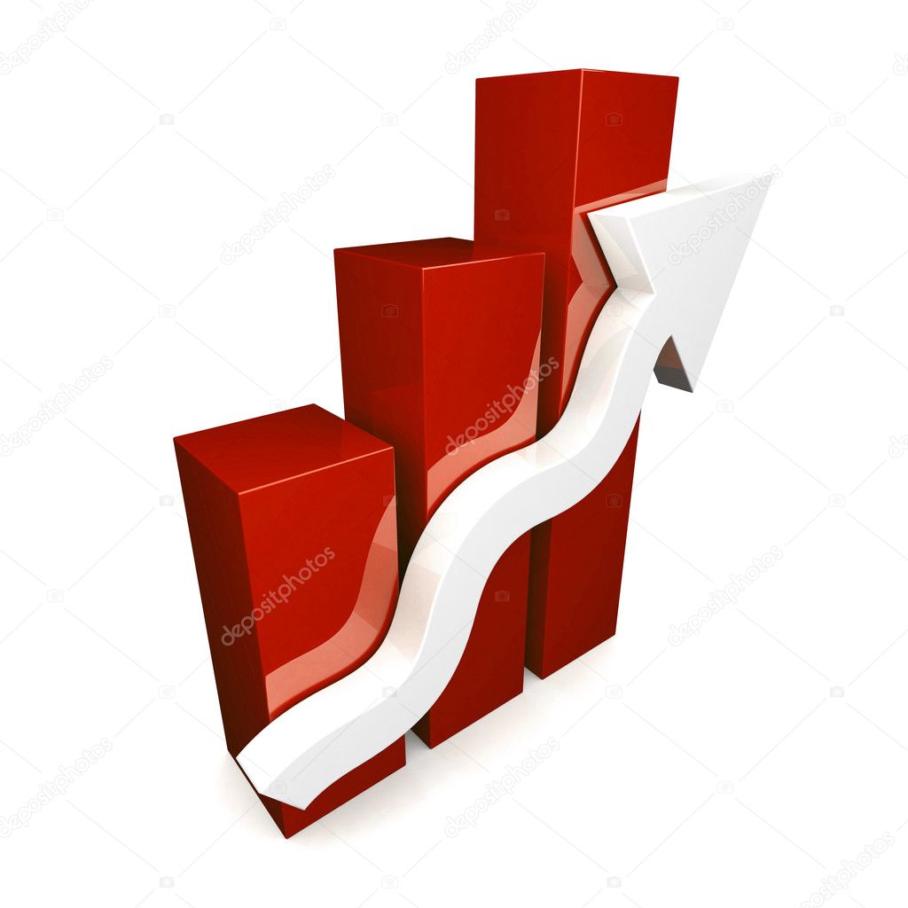 Red 3D graph with white arrow