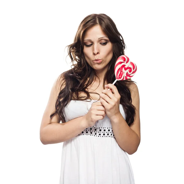 롤리팝 사탕과 예쁜 젊은 여자 — 스톡 사진