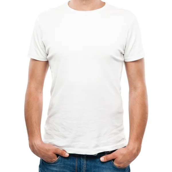 Biały t-shirt na młodego człowieka — Zdjęcie stockowe