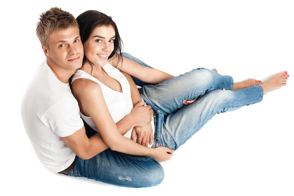 Happy young couple in casual clothing — Stock Photo, Image