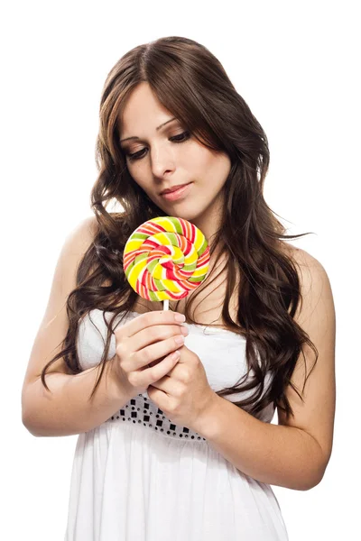 stock image Pretty young woman with lollipop candy