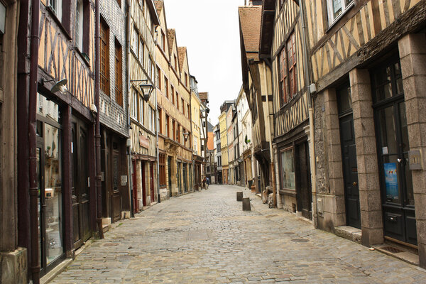 One of the many streets of the Rouen's old town center, where you can admire the unchanged architecture of the french medieval town