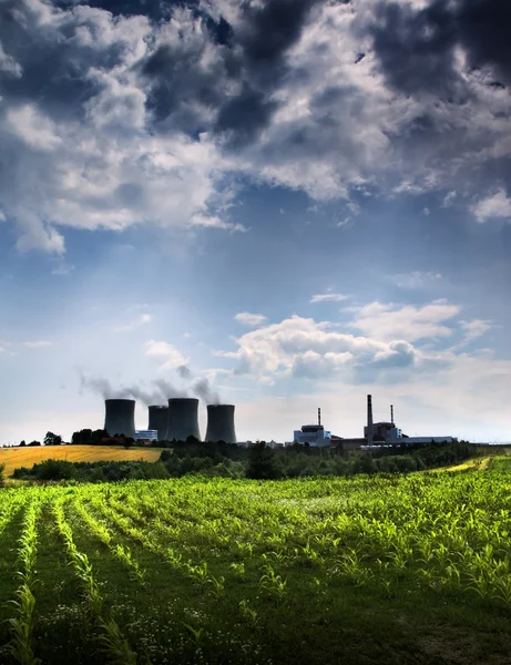 Atomic power station and field — Stock Photo, Image