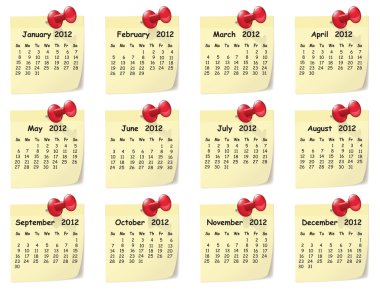 Calendar for 2012 on sticky notes clipart