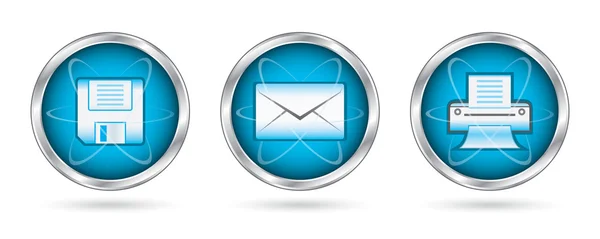 Guardar botones de icono de impresión de correo — Vector de stock