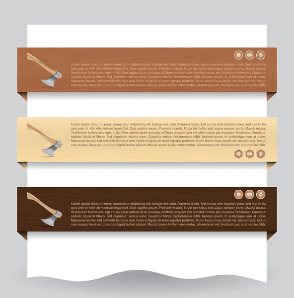 Banner in legno con texture sito web con ascia — Vettoriale Stock