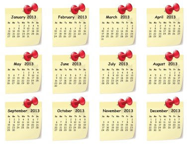 Calendar for 2013 on sticky notes clipart