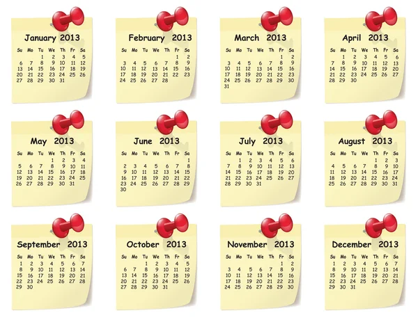 Kalendář 2013 na poznámkách sticky notes — Stockový vektor