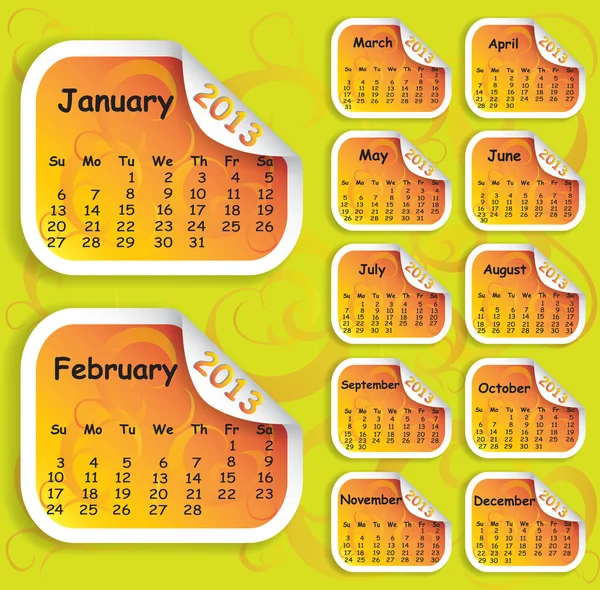 Calendar for year 2013 on sticker — Stock Vector