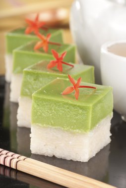 Seri Muka Kuih also known as the Pandan Custard Cake clipart