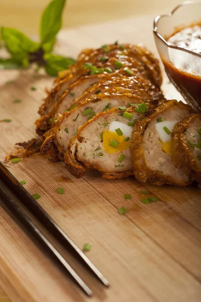 Five Spice Egg Stuffed Pork Rolls — Stock Photo, Image