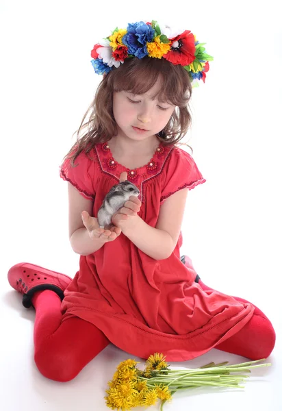 Girl and hamster — Stock Photo, Image