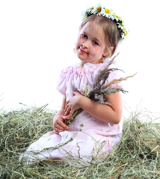 Dívka v věnec z květin — Stock fotografie