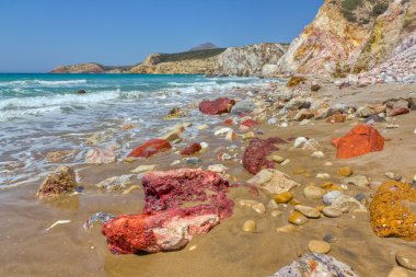 Volcanic rocks, Fyriplaka beach, Milos island, Cyclades, Greece clipart