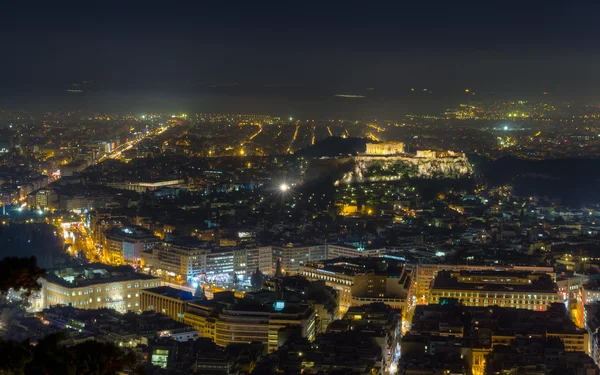 Acrópole e Atenas vista noturna, Grécia — Fotografia de Stock