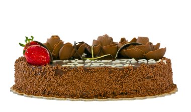 Chocolate cake with strawberries isolated clipart