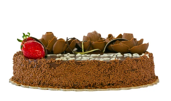 Čokoládový dort s jahodami, samostatný — Stock fotografie