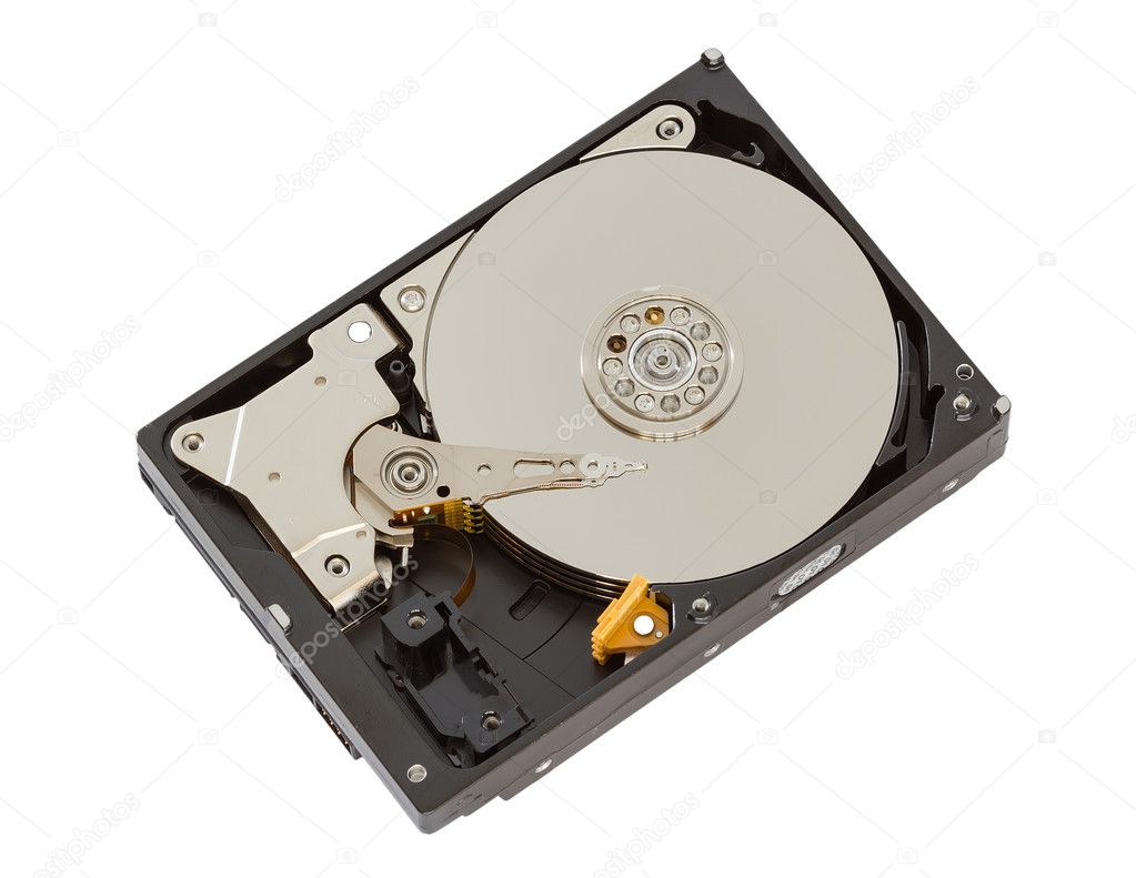 Opened SATA hard disk drive isolated
