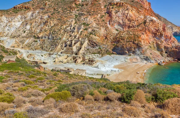Abandoned sulfur mines, Milos island, Cyclades, Greece — Stock Photo, Image